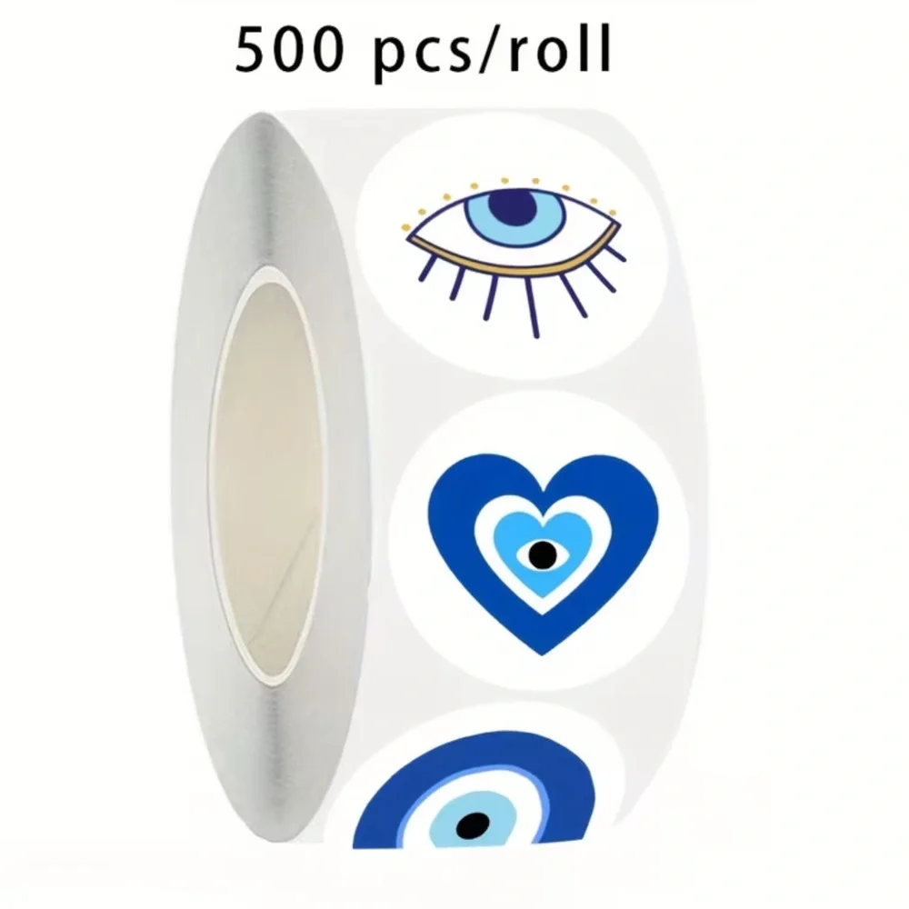 GREEK EVIL EYE 🧿(500pc) 1” Decorative Blue and White Sticker Roll NEW 👁️LAST one